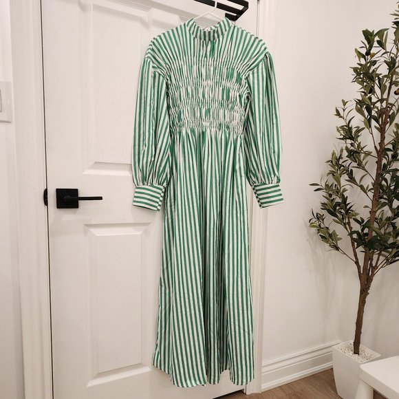 SHEIN Mulvari Vertical Striped Mock Neck Lantern Sleeve Dress Multicolor - Picture 2 of 8